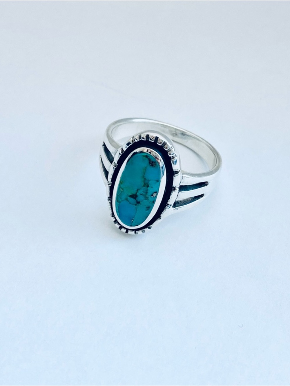 Sterling Silver Oval Genuine Turquoise Ring, Statement Rings, Stone Jewelry - Picture 4 of 14